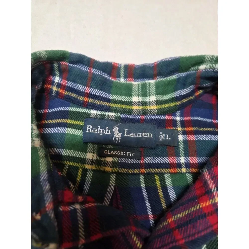 ralph lauren Mens Long Sleeve Button Up Bright Multi Color Plaid Shirt...